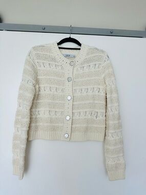 Lily Ivory Open-Weave Button Front Cardigan